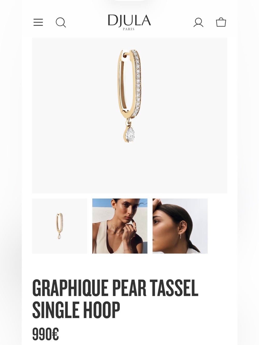 Djula 18K Yellow Gold and Diamond Graphique Pear Tassel Hoop Earring